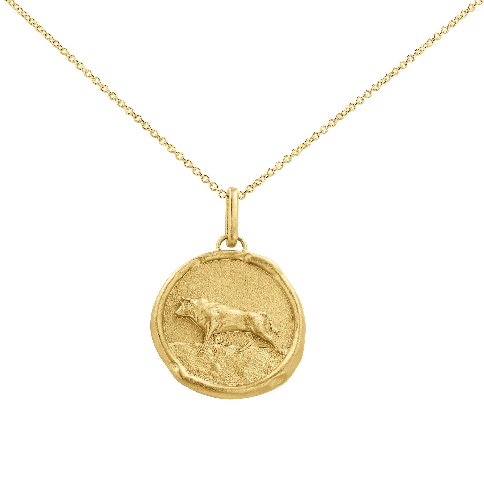 14k gold bull medallion pendant necklace