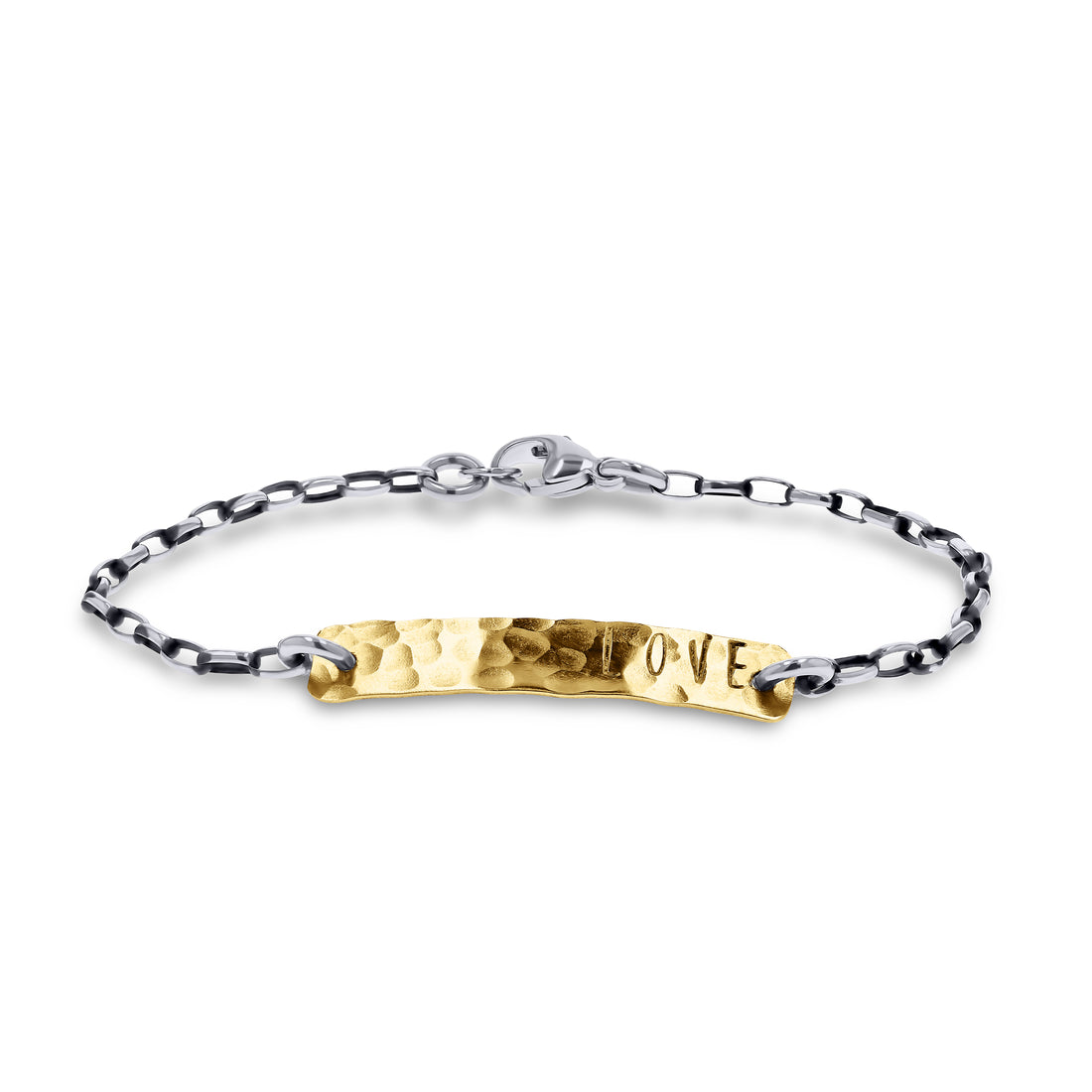 Arianna Nicolai Yellow Gold Love Stamp Bar Sterling Silver Bracelet