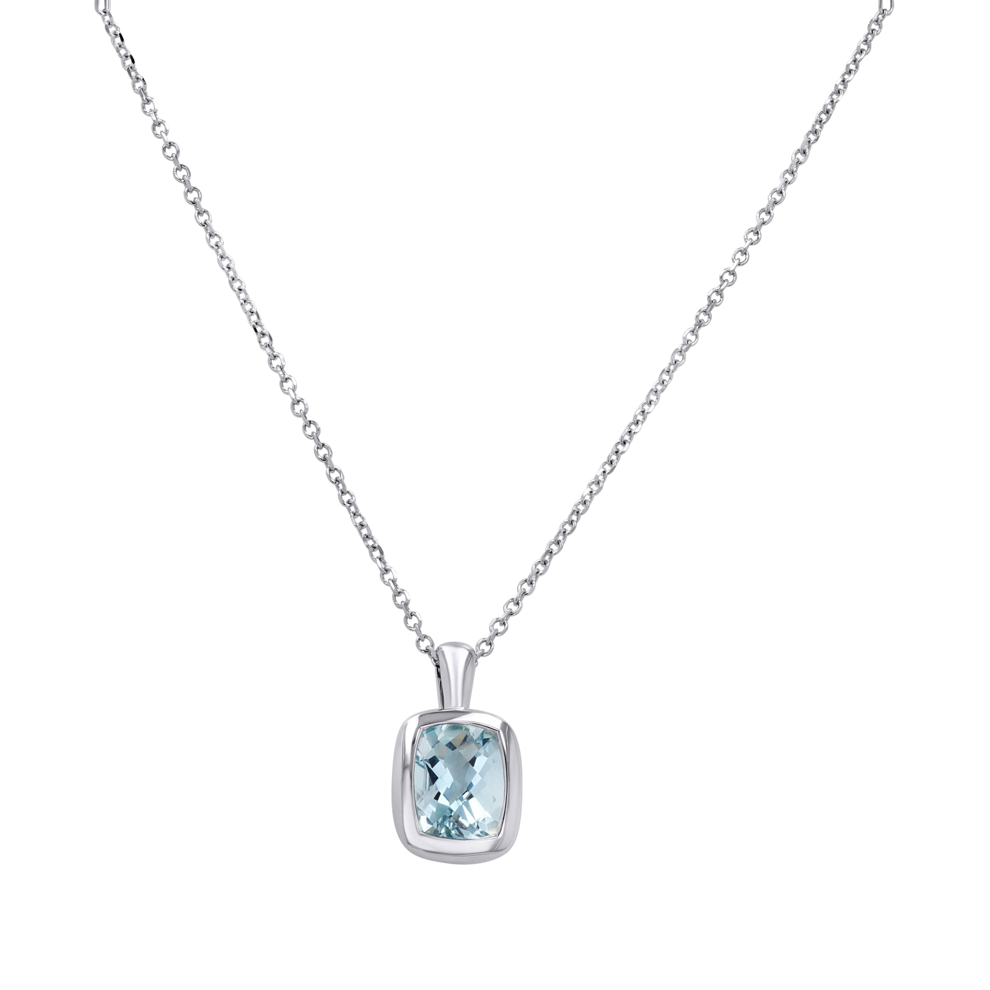 Elongated Cushion-Cut Aquamarine Bezel Pendant - Skeie's Jewelers