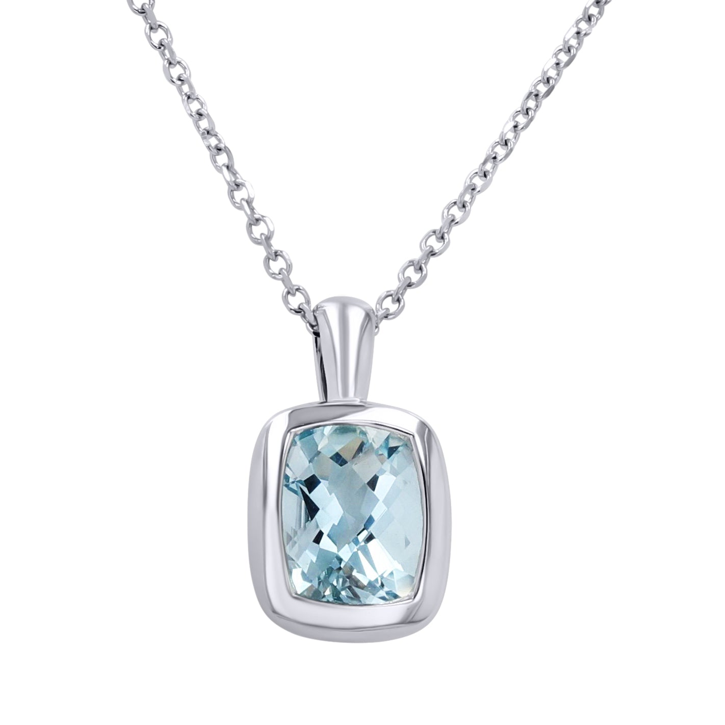 Elongated Cushion-Cut Aquamarine Bezel Pendant - Skeie's Jewelers