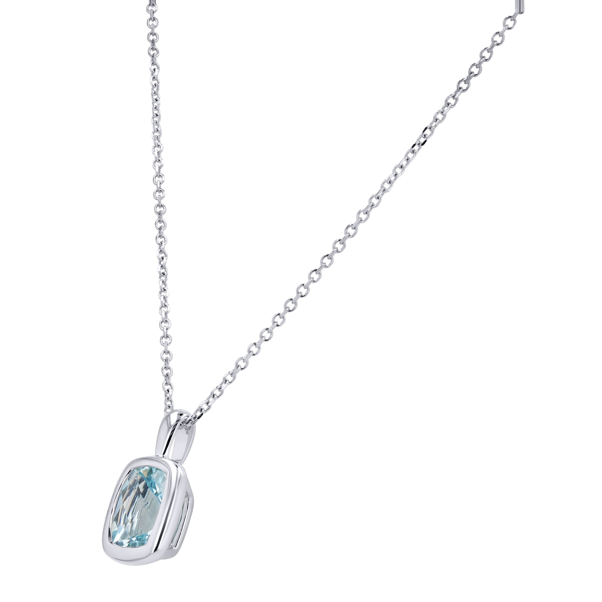 Elongated Cushion-Cut Aquamarine Bezel Pendant - Skeie's Jewelers