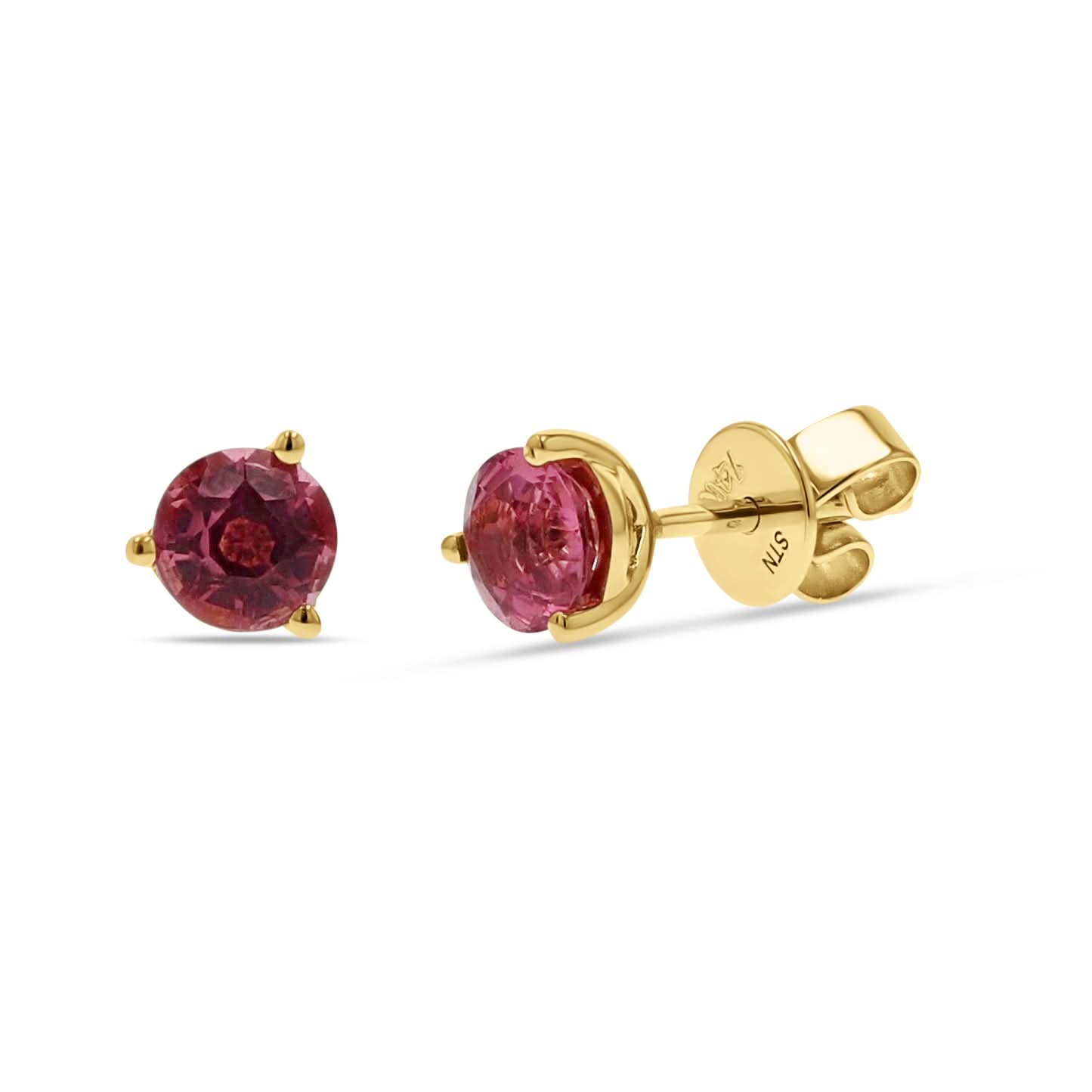 Pink Tourmaline Yellow Gold Studs - Skeie's Jewelers