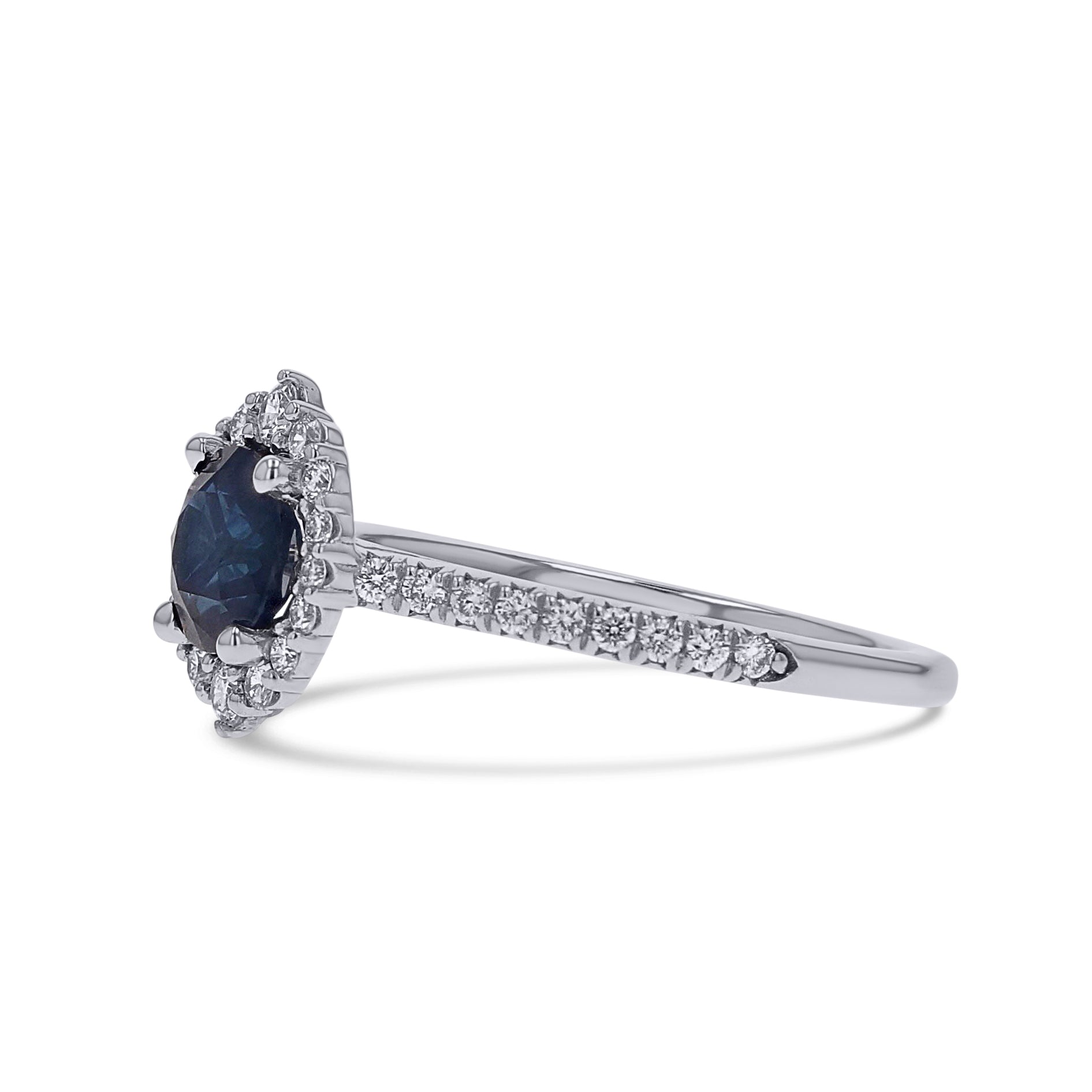 Sapphire and Diamond Halo Engagement Ring - Skeie's Jewelers