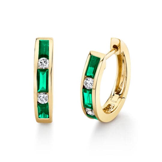 Emerald & Diamond Baguette Hoop Earrings