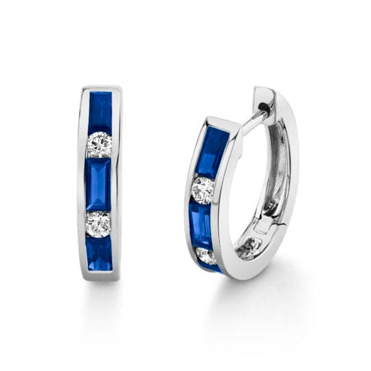 Sapphire & Diamond Alternating Cut Hoop Earrings