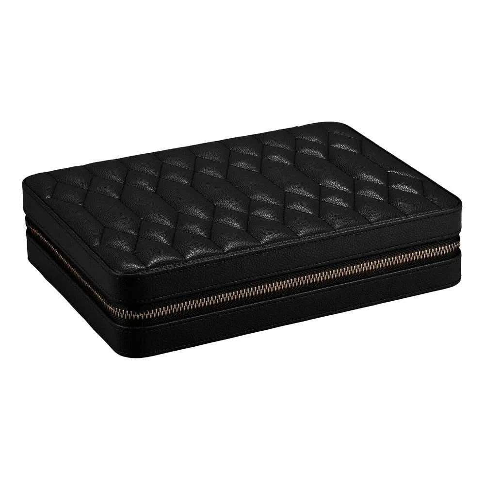 A black quilted rectangular zippered case with a textured leather-like finish, shown on a plain white background.