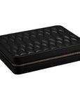 A black quilted rectangular zippered case with a textured leather-like finish, shown on a plain white background.