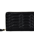 A black quilted leather zip-around case with a geometric diamond pattern and a black tassel zipper pull, shown against a plain white background.
