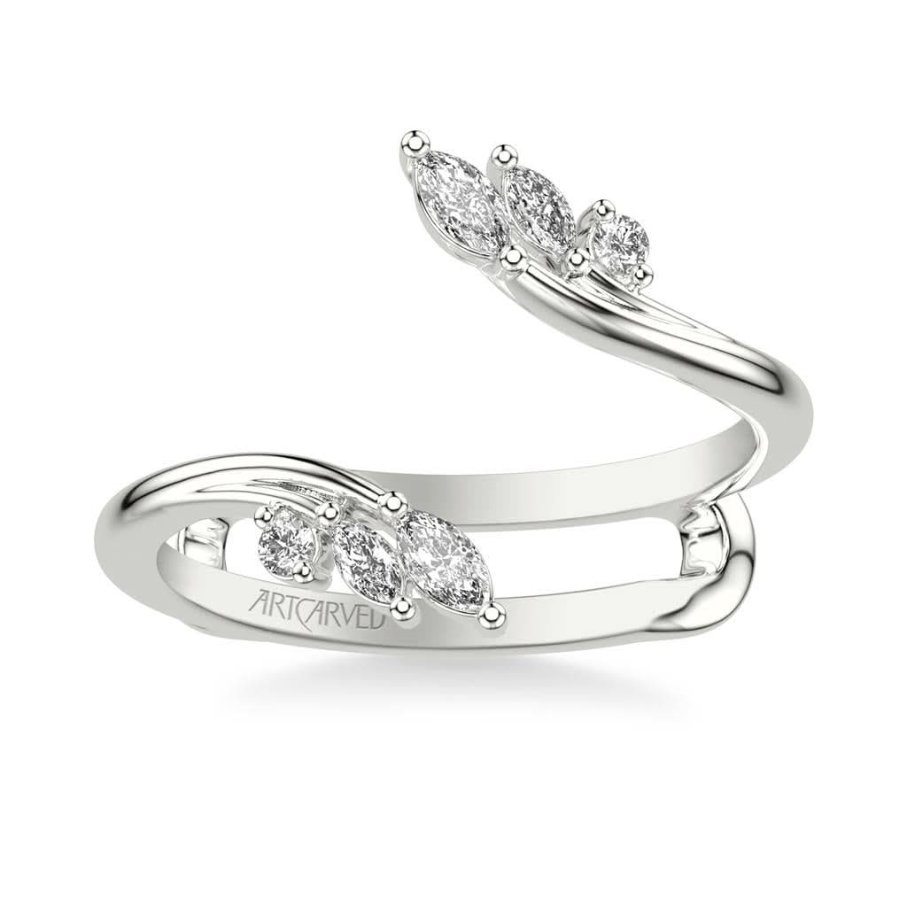 white gold  ring with marquise-shaped diamonds on a white background