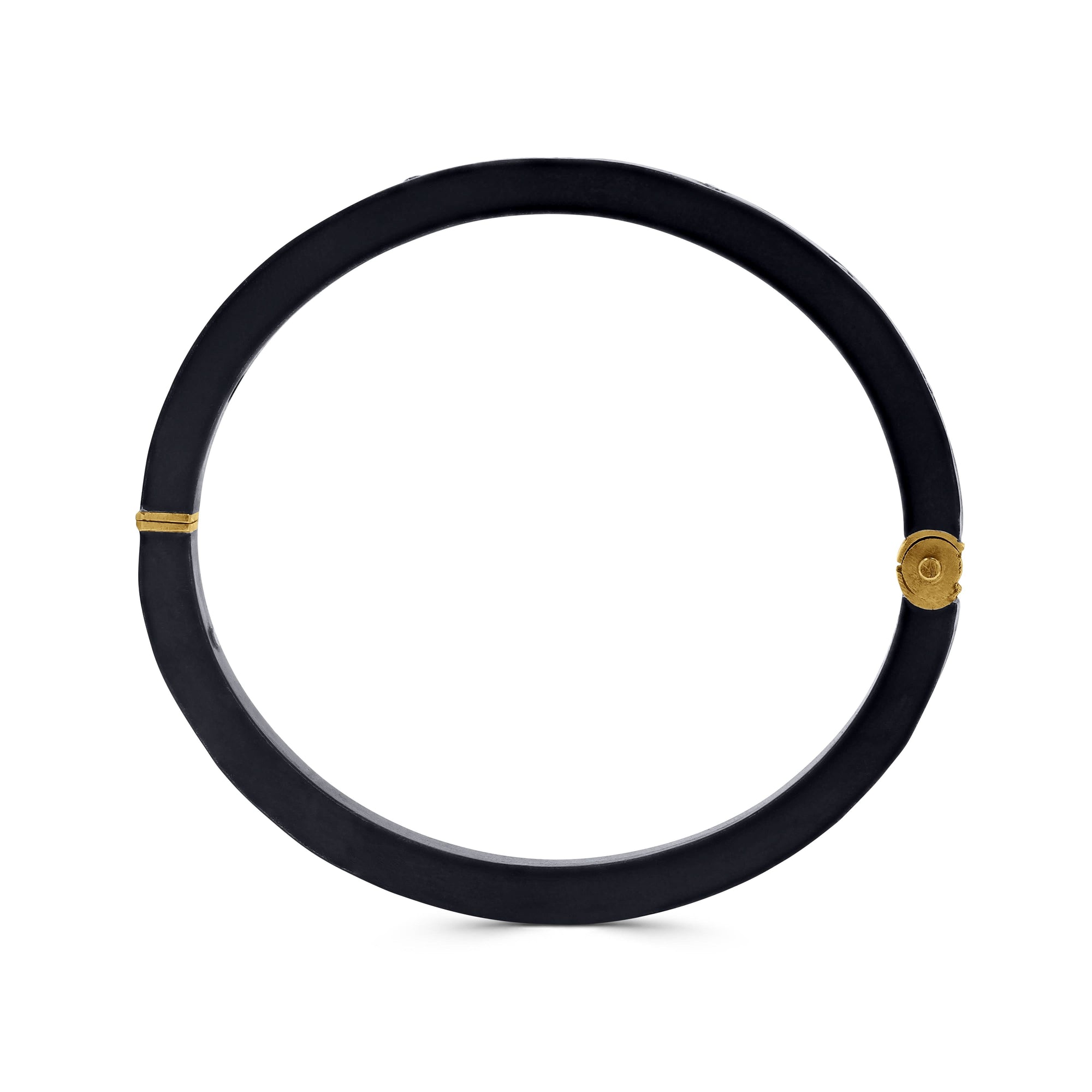 Black bracelet with gold accents on a white background side view