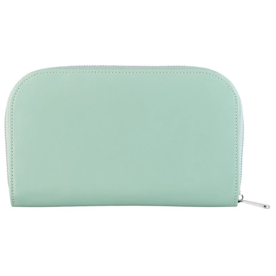 Light green pouch with a zipper on a white background