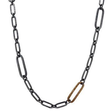Oxidized Sterling Silver and 22 Karat Yellow Gold Chill-Link Chain Necklace by Lika Behar - Skeie's Jewelers