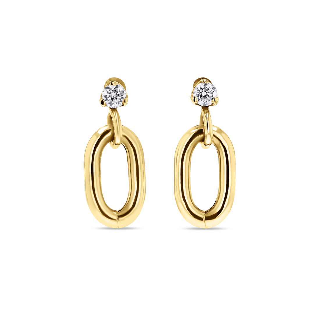 Yellow Gold Square Oval Link Diamond Earrings by Zoe Chicco