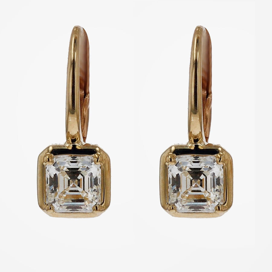 Yellow Gold Ascher Cut Diamond Dangle Earrings - Skeie's Jewelers