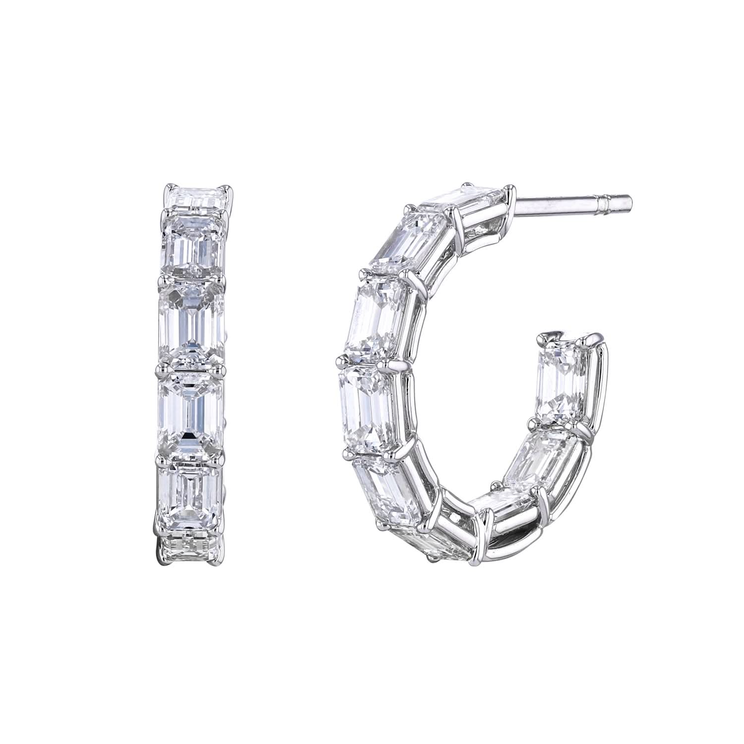 Elongated Emerald-Cut Diamond Hoops - Skeie's Jewelers