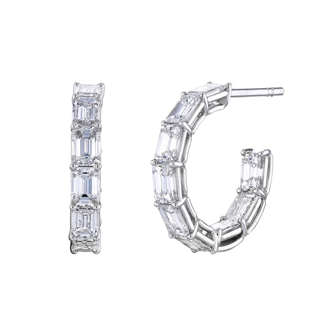 Elongated Emerald-Cut Diamond Hoops