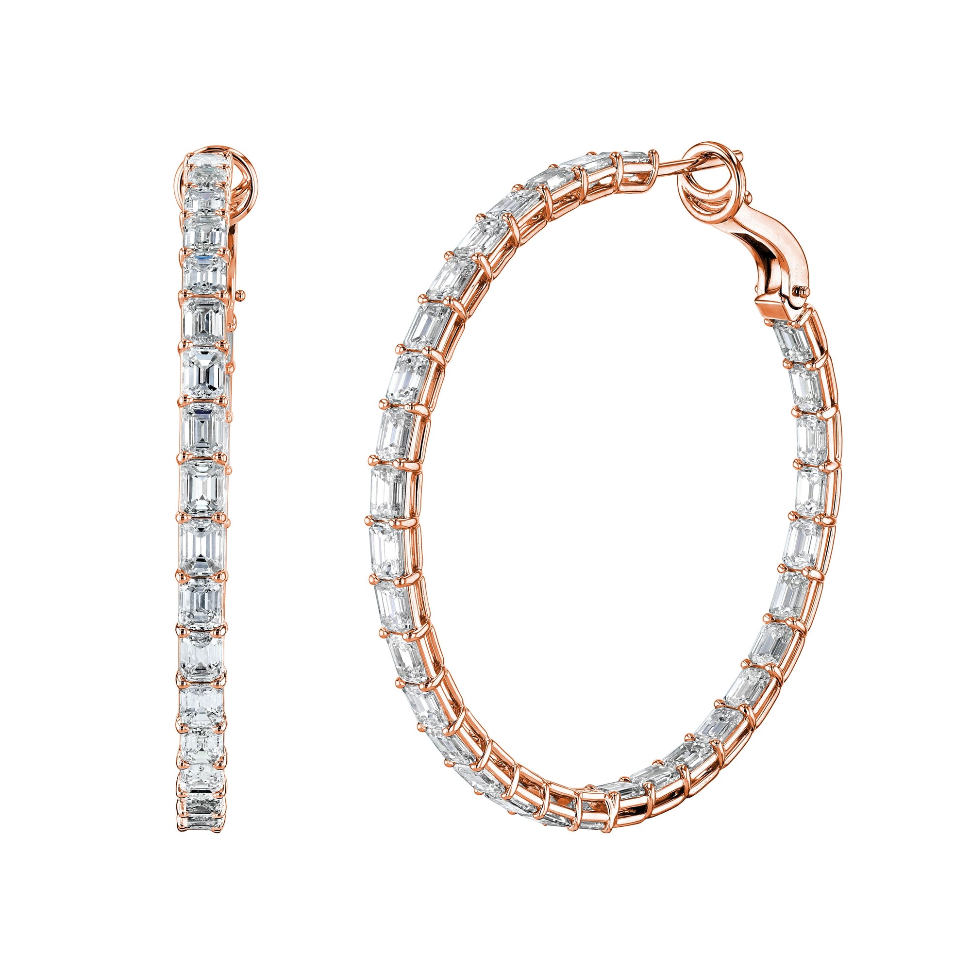 Rose Gold Emerald-Cut Diamond Hoops - Skeie's Jewelers