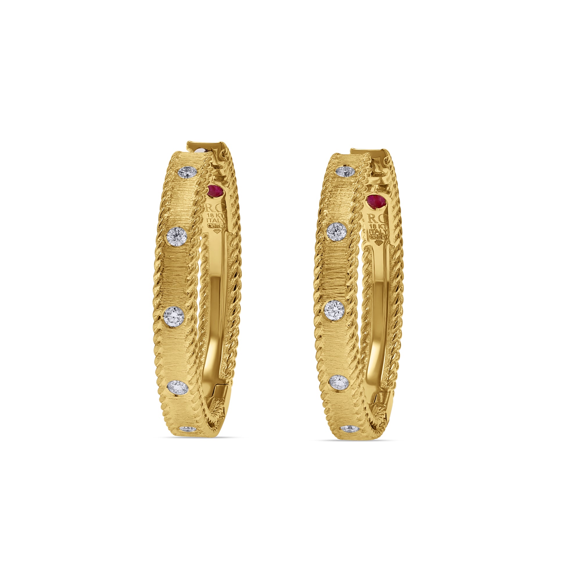 Roberto Coin Diamond-Set Satin Princess Hoops - Skeie's Jewelers