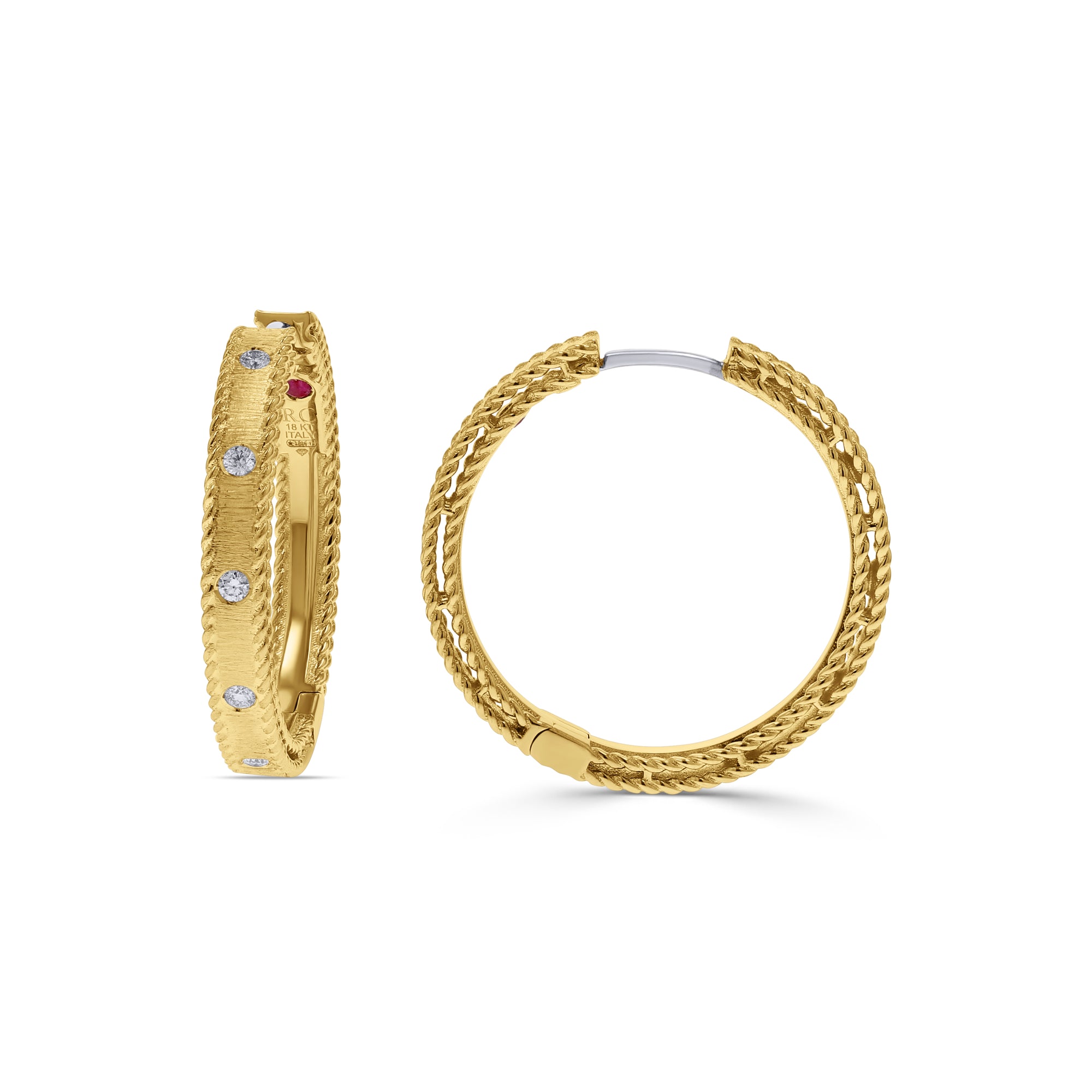 Roberto Coin Diamond-Set Satin Princess Hoops - Skeie's Jewelers