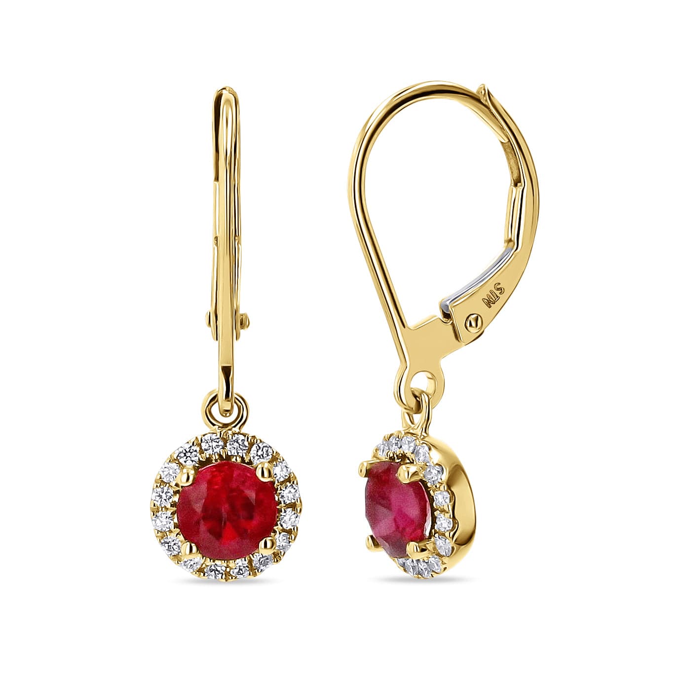 Ruby & Diamond Halo Dangle Earrings - Skeie's Jewelers