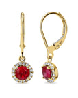 Ruby & Diamond Halo Dangle Earrings - Skeie's Jewelers