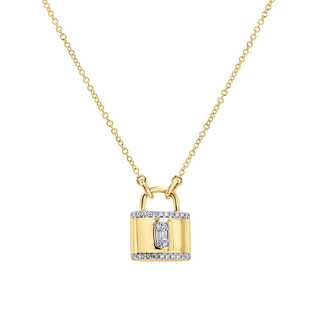 Gold and Baguette-Diamond Lock Pendant by Shy Creation