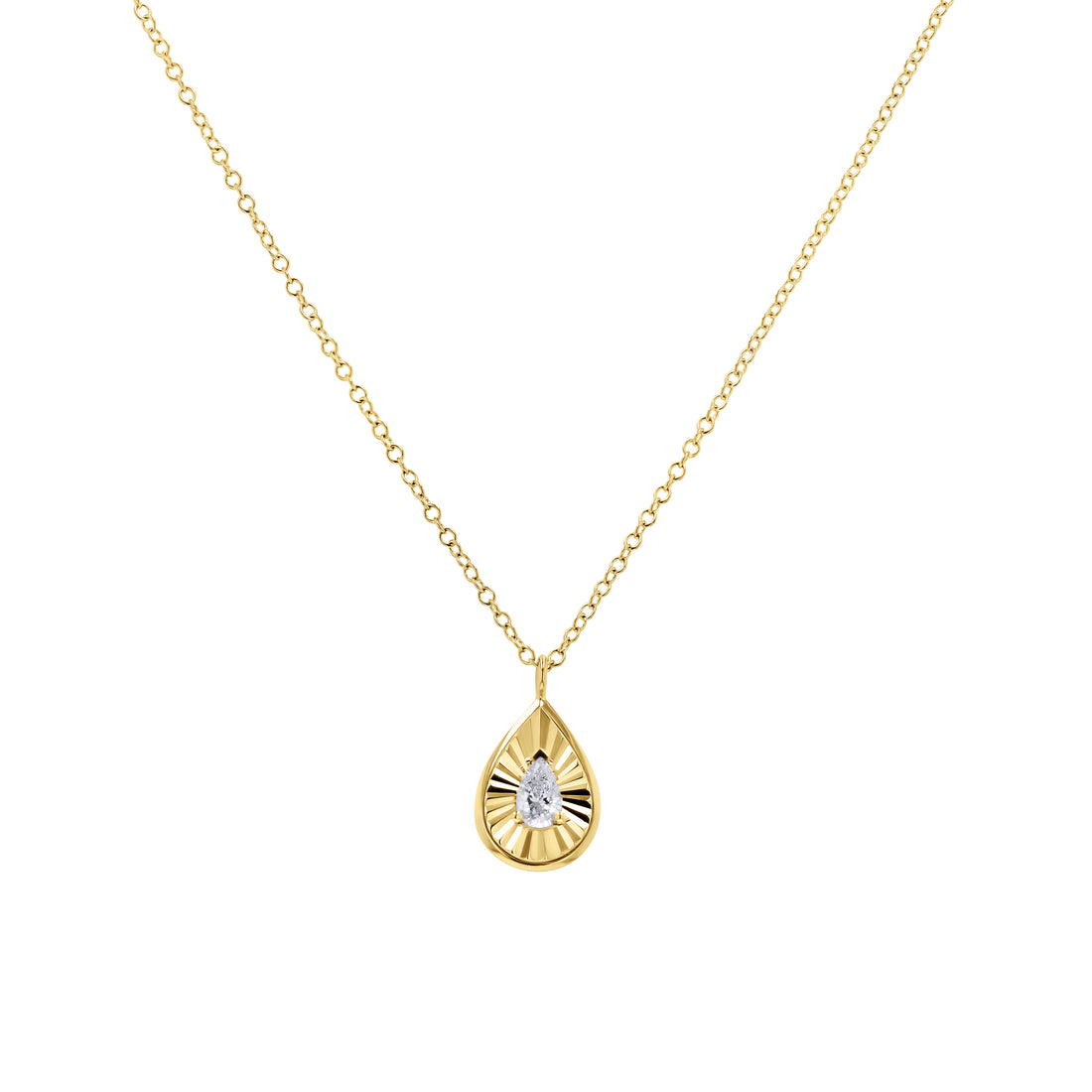 Sunburst Gold and Pear-Cut Diamond Necklace by Shy Creation