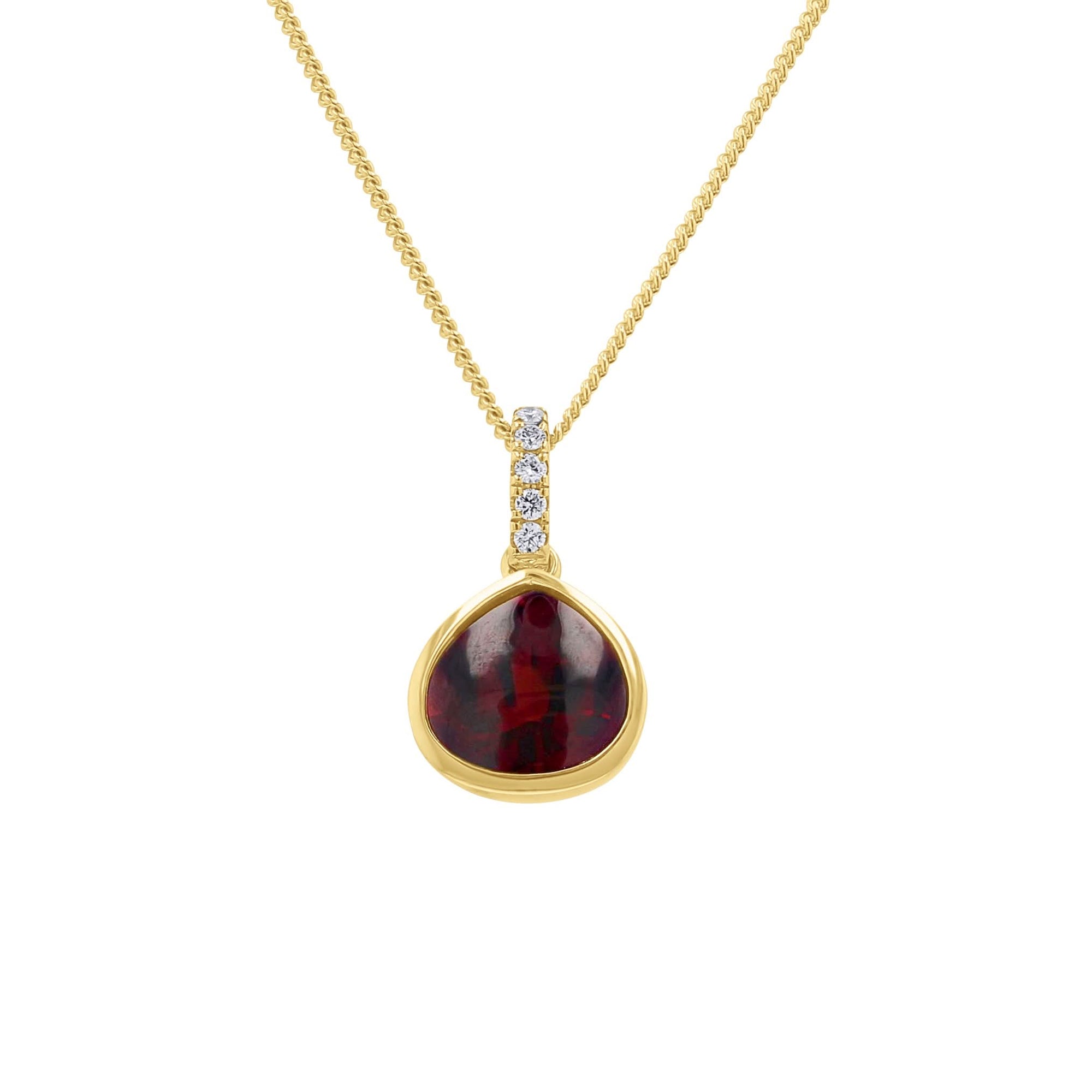 Pear-Cut Garnet Bezel-Set Pendant with Diamonds - Skeie's Jewelers