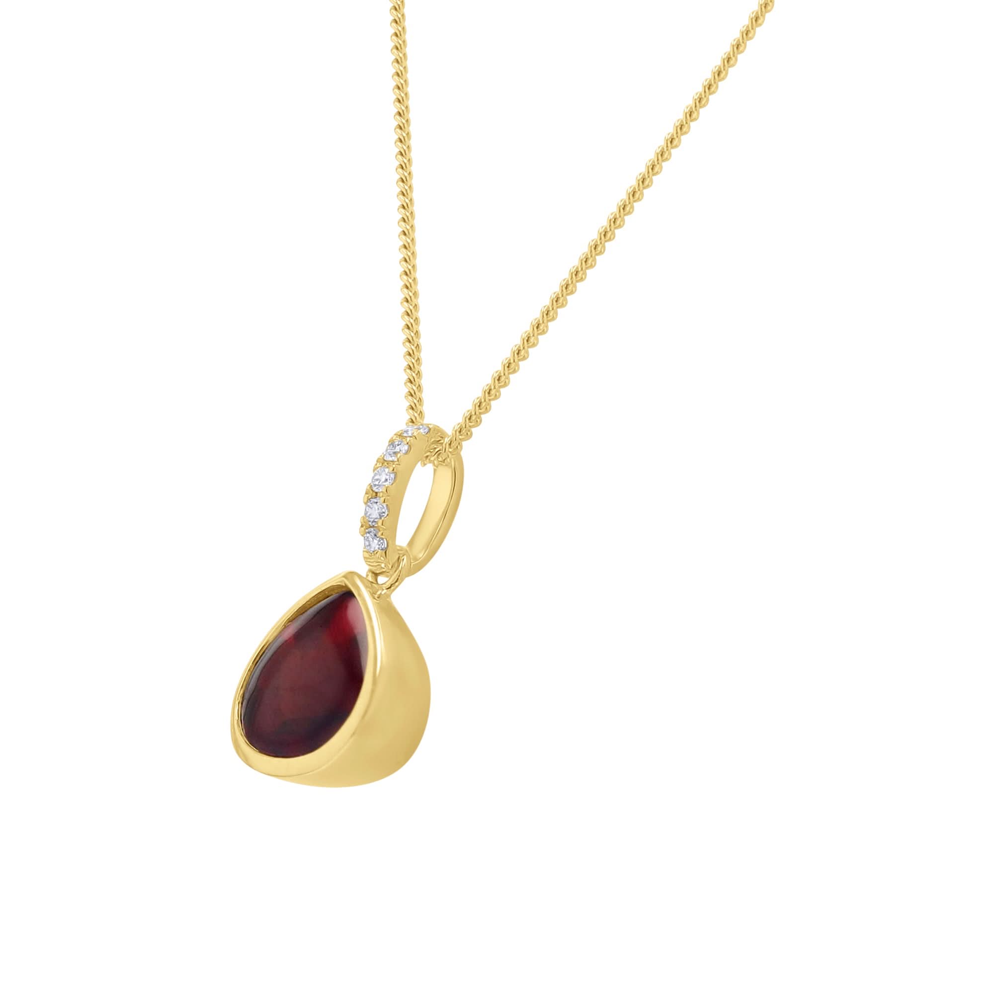 Pear-Cut Garnet Bezel-Set Pendant with Diamonds - Skeie's Jewelers