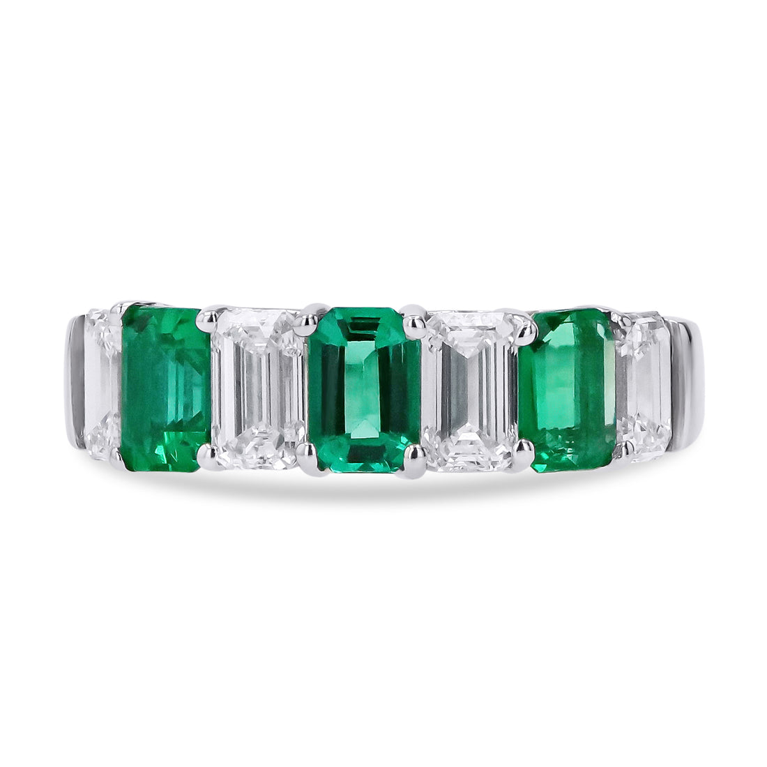 JB Star Diamond & Emerald Half Round Platinum Band Ring