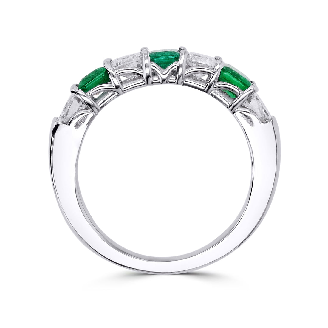 JB Star Diamond & Emerald Half Round Platinum Band Ring