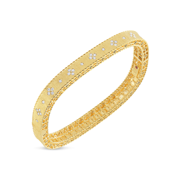 Yellow Gold Diamond-Set Princess Square-Edge Bangle - Skeie's Jewelers