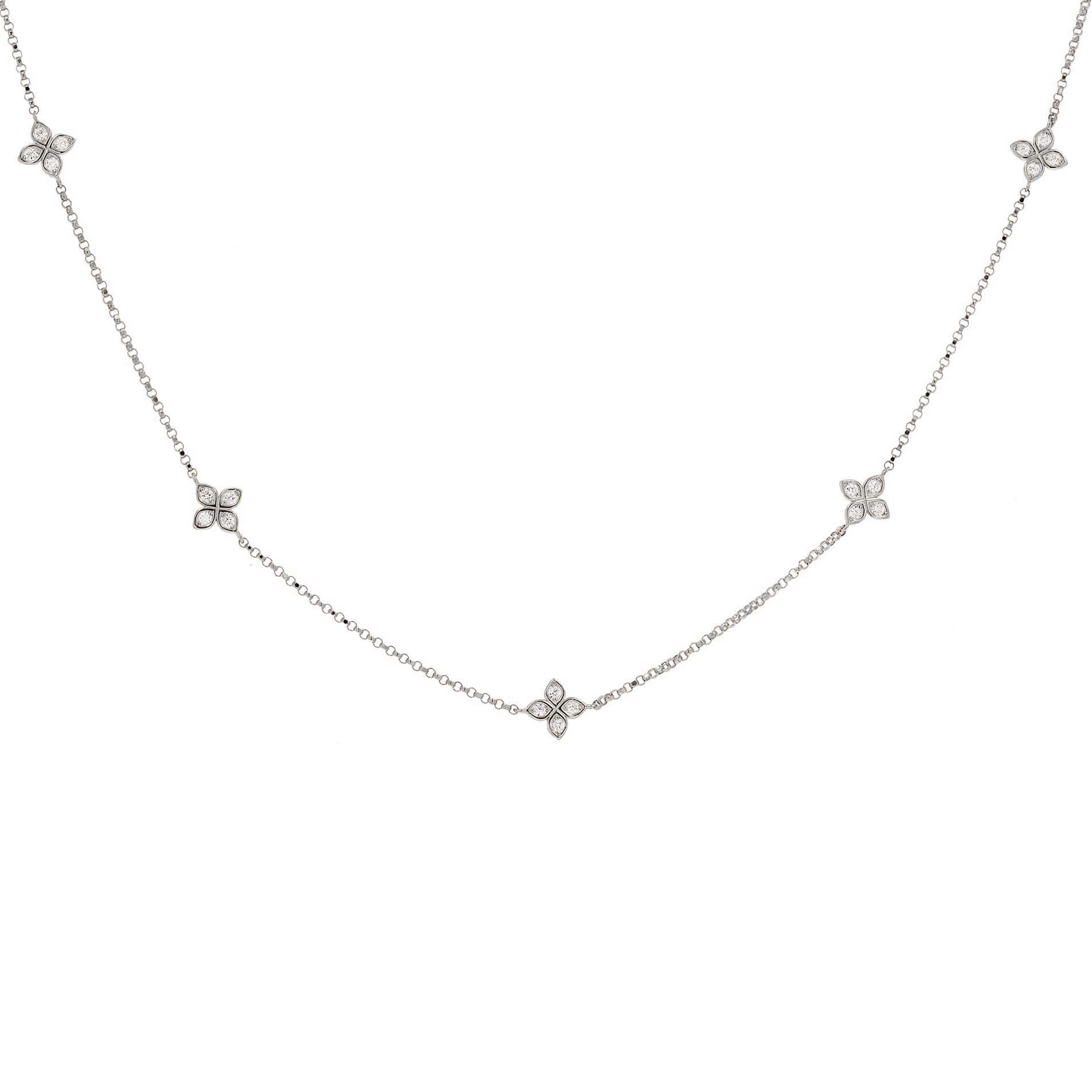 18k Yellow Gold Diamond Flower 5 Station Necklace by Roberto Coin - Skeie's Jewelers