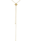A Roberto Coin Princess Flower zipper necklace in 18K yellow gold, featuring a sliding floral diamond pendant on an adjustable 23-inch chain.
