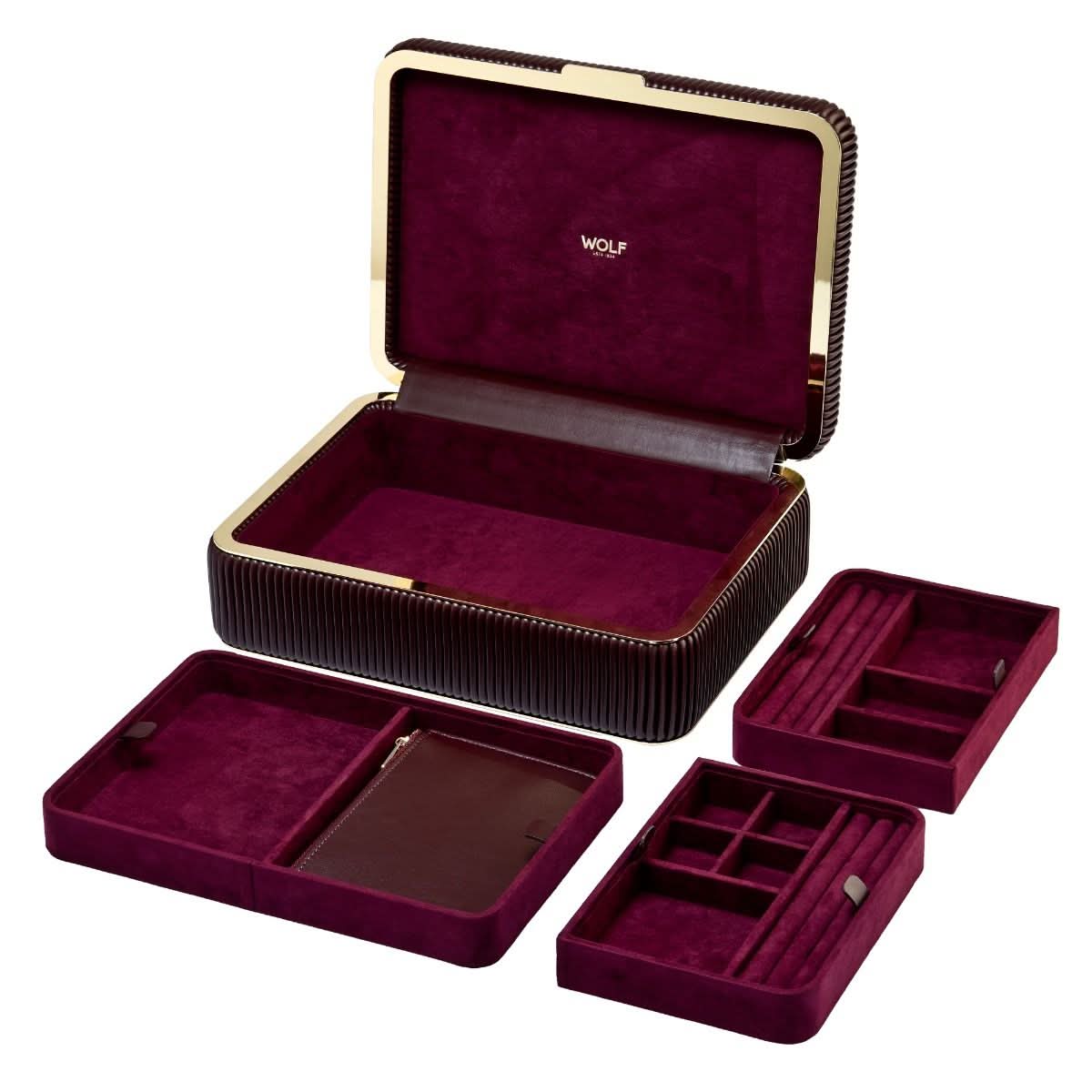 Jewelry box set with multiple compartments on a white background