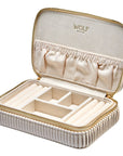 Beige jewelry case opened  with 'WOLF' branding on a white background