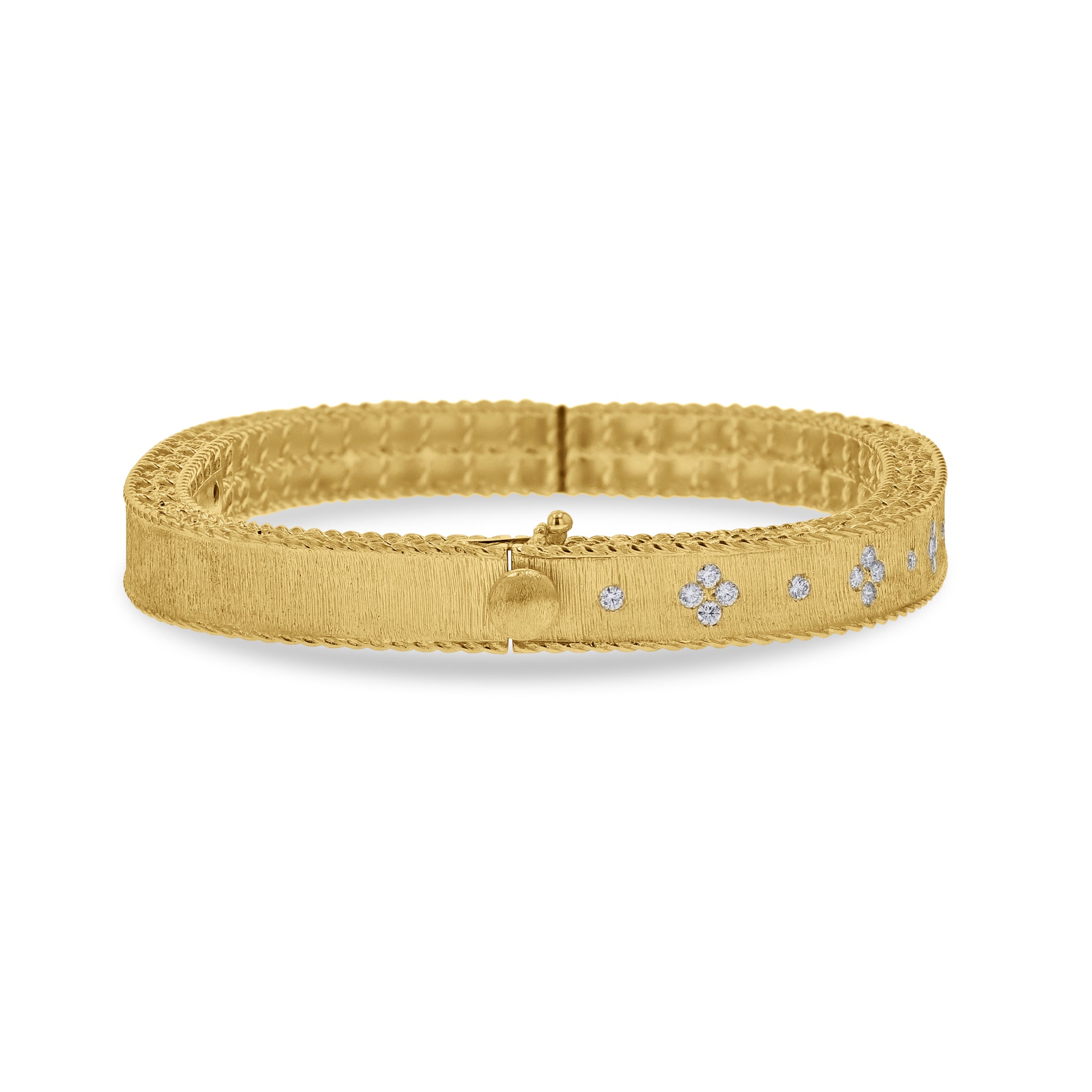 Yellow Gold Diamond-Set Princess Square-Edge Bangle - Skeie's Jewelers