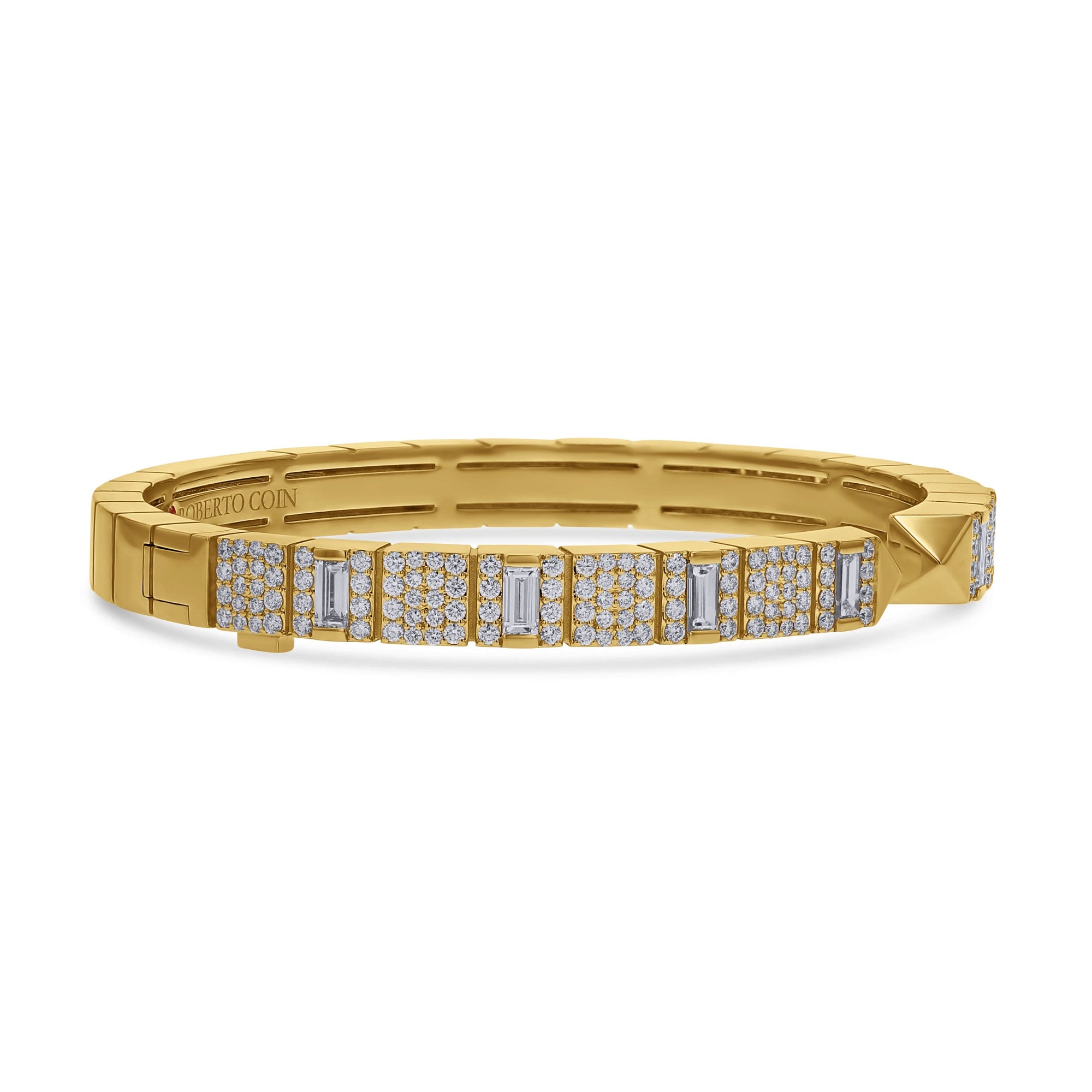 Roberto Coin Yellow Gold Oblesco Baguette and Pave Diamond Cuff Bracelet - Skeie's Jewelers