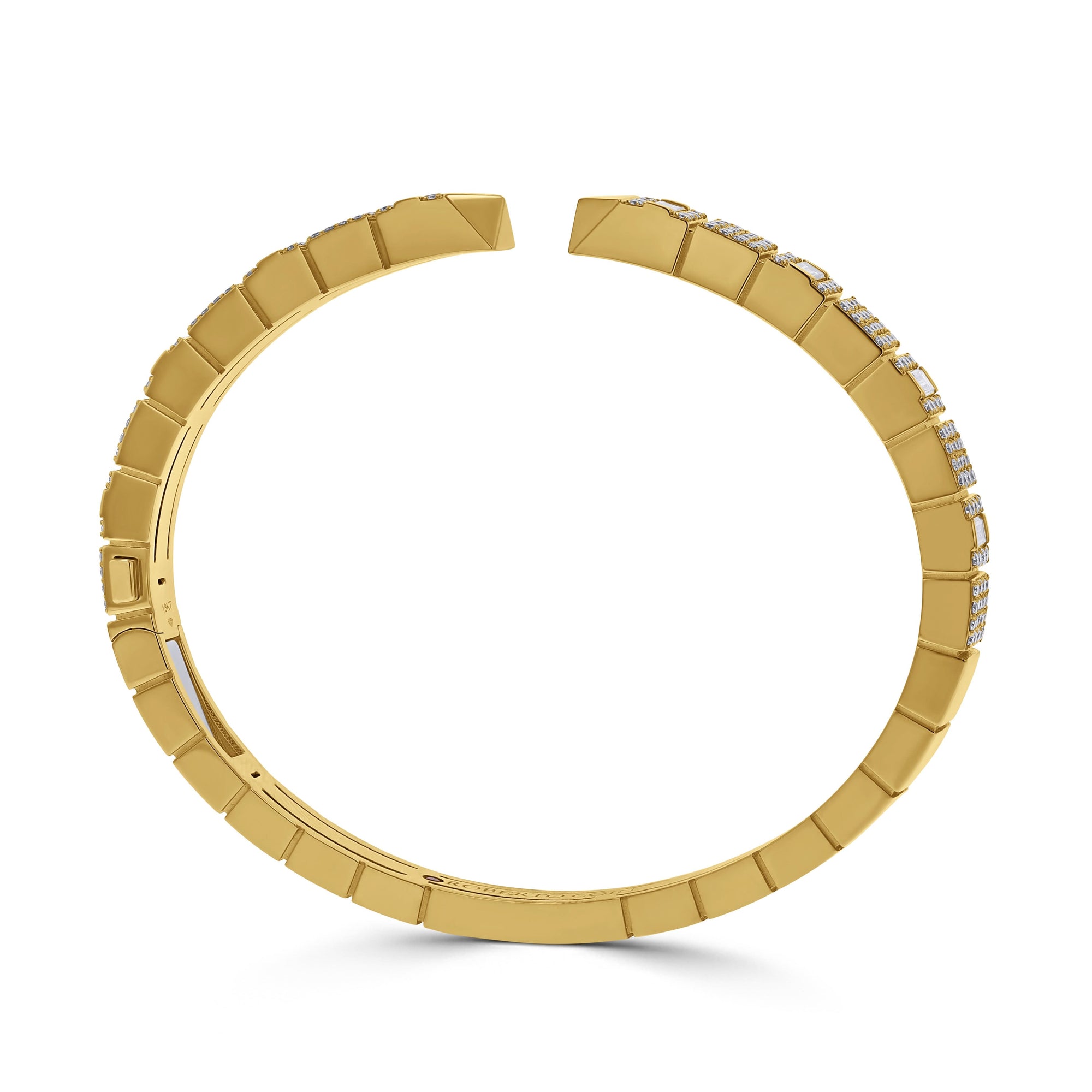 Roberto Coin Yellow Gold Oblesco Baguette and Pave Diamond Cuff Bracelet - Skeie's Jewelers