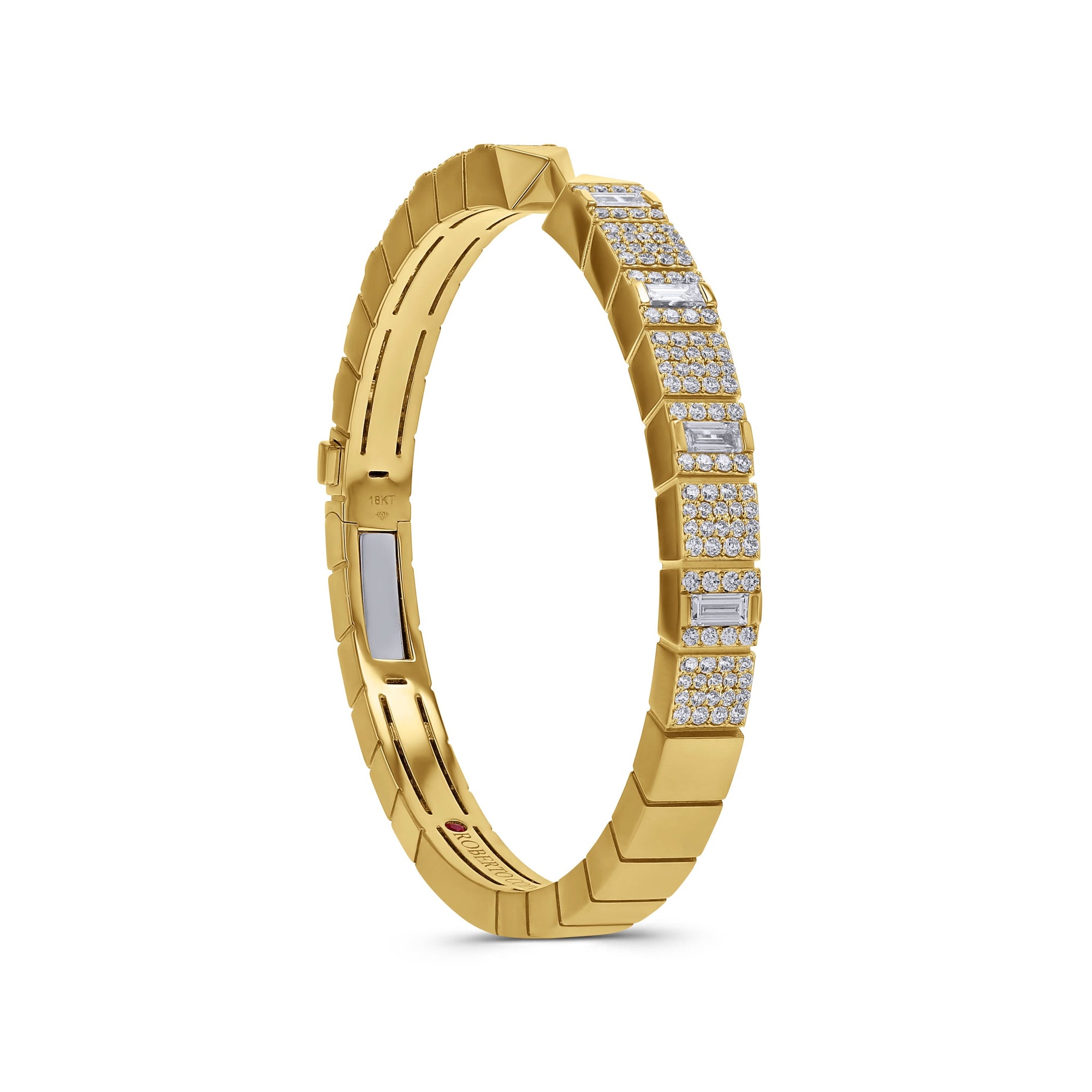 Roberto Coin Yellow Gold Oblesco Baguette and Pave Diamond Cuff Bracelet - Skeie's Jewelers