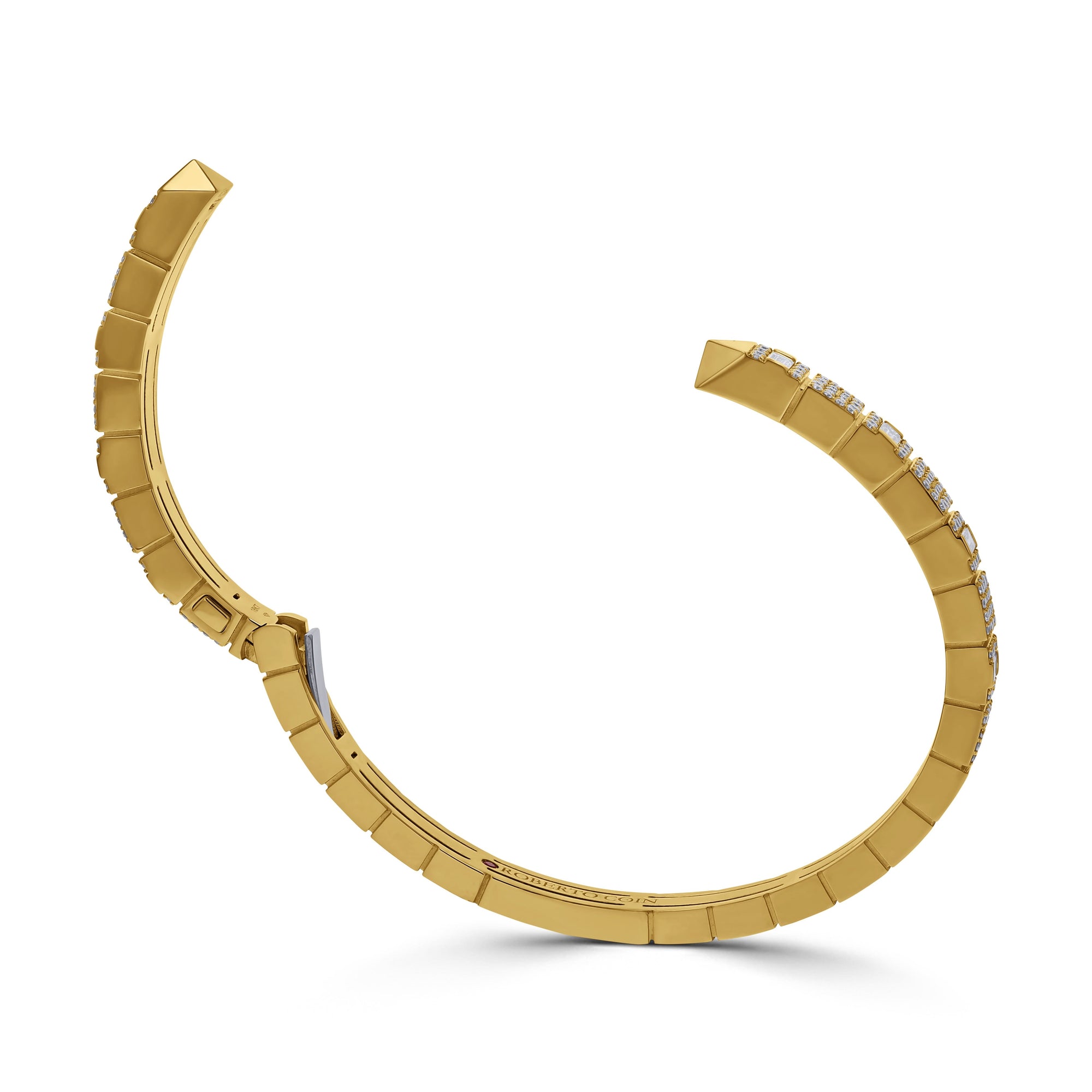 Roberto Coin Yellow Gold Oblesco Baguette and Pave Diamond Cuff Bracelet - Skeie's Jewelers