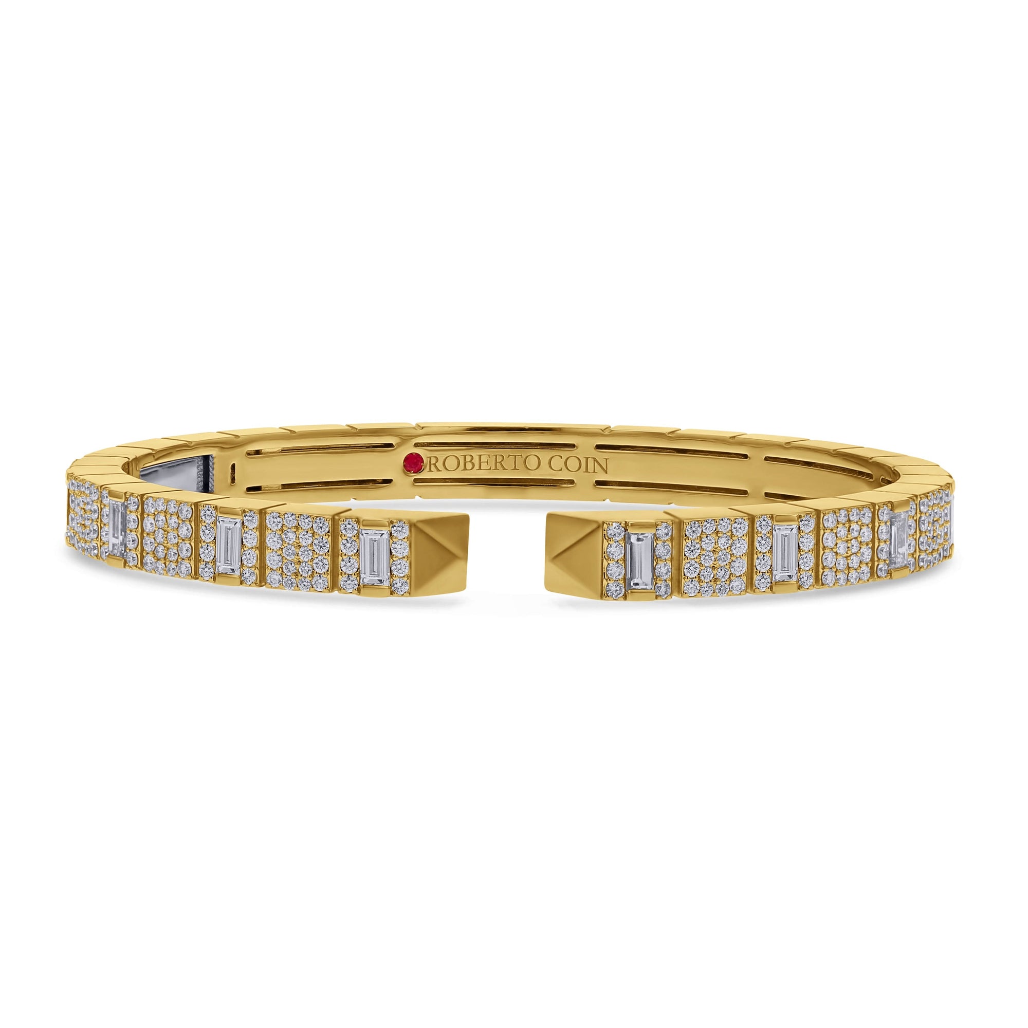 Roberto Coin Yellow Gold Oblesco Baguette and Pave Diamond Cuff Bracelet - Skeie's Jewelers