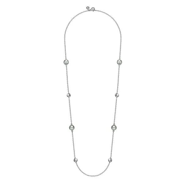 Gabriel & Co. Sterling Silver Bezel Green Amethyst and Round Hollow Silver Disk Station Necklace - Skeie's Jewelers