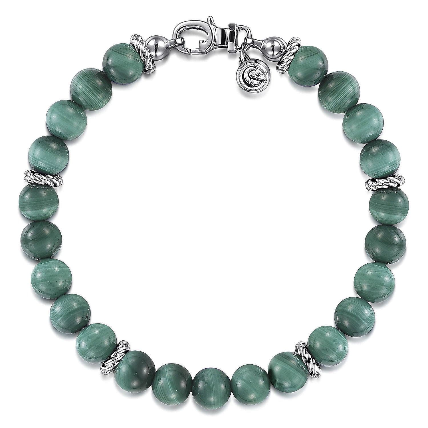 Gabriel & Co. 925 Sterling Silver 8mm Malachite Beaded Bracelet - Skeie's Jewelers