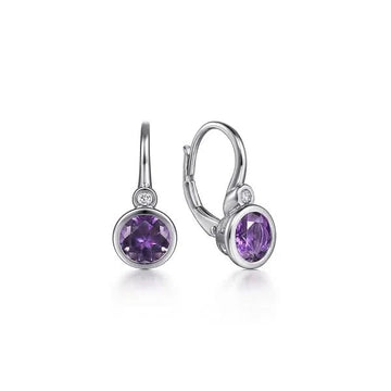 Gabriel & Co. Sterling Silver Amethyst and Diamond Leverback Earrings