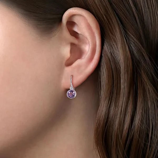 Gabriel & Co. Sterling Silver Amethyst and Diamond Leverback Earrings