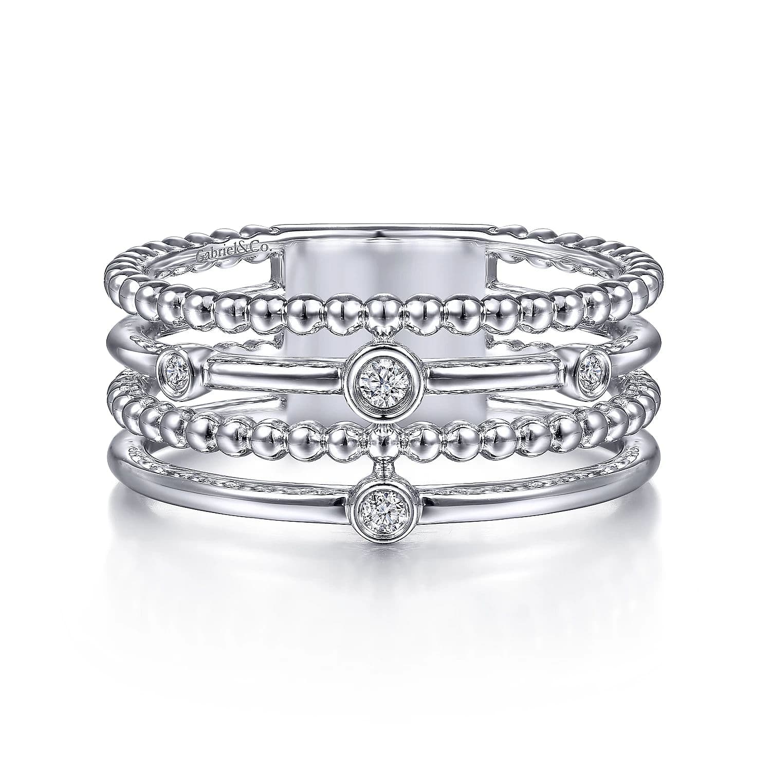 Gabriel & Co. 925 Sterling Silver Bezel Set Diamond Station Layered Ring - Skeie's Jewelers