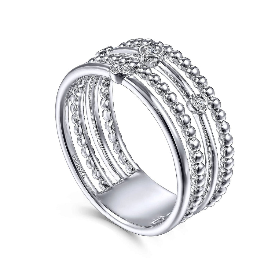 Gabriel & Co. 925 Sterling Silver Bezel Set Diamond Station Layered Ring - Skeie's Jewelers