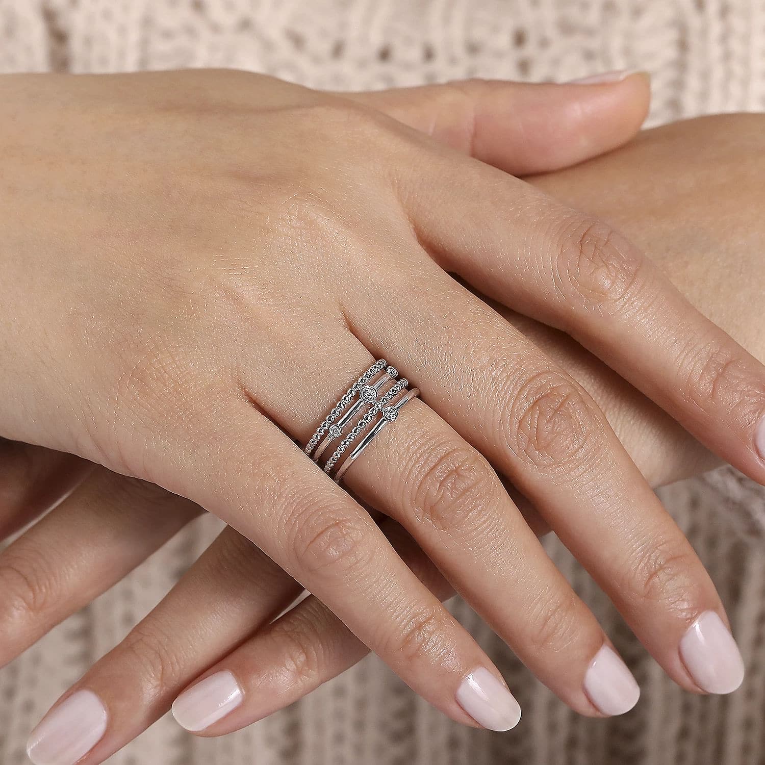 Gabriel & Co. 925 Sterling Silver Bezel Set Diamond Station Layered Ring - Skeie's Jewelers