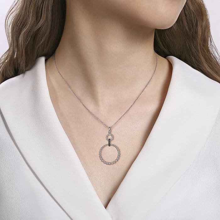 Gabriel & Co. 925 Sterling Silver Black Spinel Bujukan Link Drop Necklace - Skeie's Jewelers